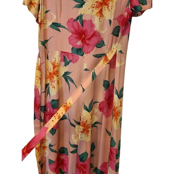 Sandro Jumpsuit, Tropical Hibiscus Floral Button Front Tie Back Wide Leg | 12 - Picture 7 of 12